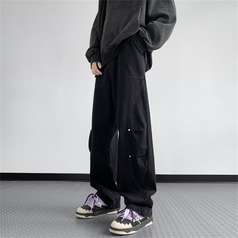 水洗黑色牛仔裤男高街美式复古潮牌vibe直筒裤A080-9002-P55控78,男装牛仔裤,电商A080