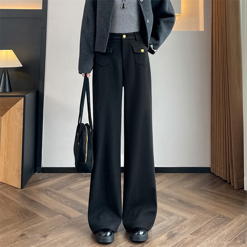 高腰羊毛呢阔腿裤女秋冬新款加厚直筒裤子小个子窄版西装裤,女装休闲裤,云美莎专业女裤-全店现货