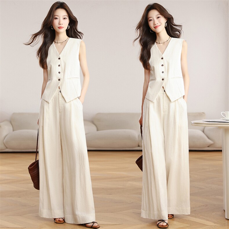 法式气质高级感穿搭套装女夏季新款老钱风马甲阔腿裤两件套，女装套装/套裙，韩蔻秀