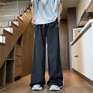 新款百搭撞色两条杠运动裤子男女夏季薄款宽松直筒休闲工装阔腿裤图片