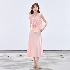 夏季新款现货！2026新中式薄款温柔风重工刺绣马甲+吊带长裙套装，女装套装/套裙，央宝儿