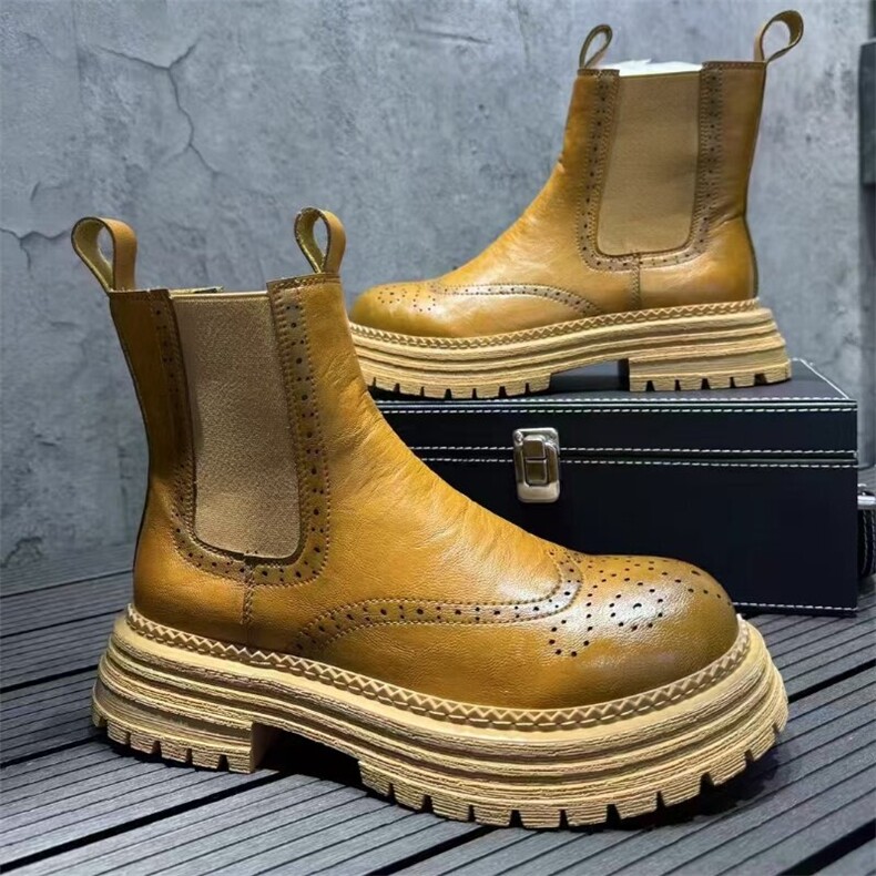 秋冬新款布洛克雕花短靴男潮切尔西靴男，男鞋靴子，星座1407-6