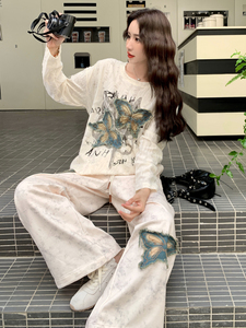 INS风松弛感氛围感时尚套装套装冬季提花圆领时尚春秋长袖休闲图片