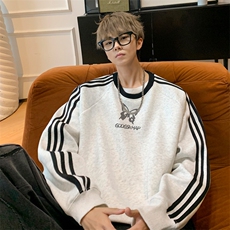 秋季内景ins蝴蝶条纹圆领卫衣男女潮宽松上衣WY00224/P45加绒P50，男装卫衣，电商B316