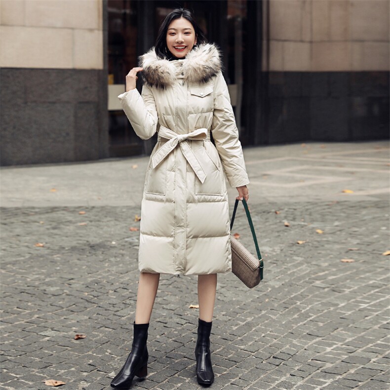 时尚保暖女士羽绒服冬季新款韩版中长款大毛领设计显瘦修身高品质白鸭绒填充，女装羽绒服，阿舍尔精品