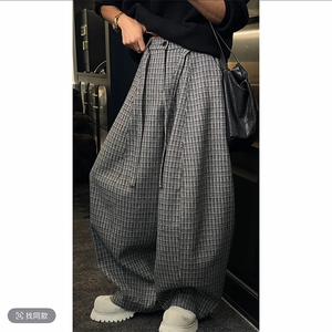 秋冬高级小众加厚毛呢格子休闲弯刀阔腿长袖男K1005-P78（网图）