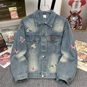 泼墨牛仔外套男春季潮牌宽松高街痞帅设计感工装夹克HH8875 P78图片
