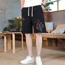 风大刺绣短裤男中式休闲百搭五分裤沙滩裤XZ310B-3-DK1902-P27，男装牛仔裤，星座310B-3