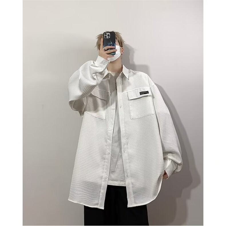 复古小众衬衫男款2024春秋季宽松百搭工装长袖衬衣男C376,男装夹克,星座1116A-1（原606A）