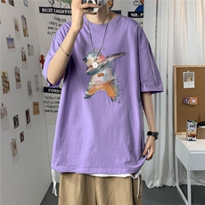2021港风圆领青春休闲大码运动日系原宿潮流男士短袖宽松7933F25，男装T恤，星座227-7