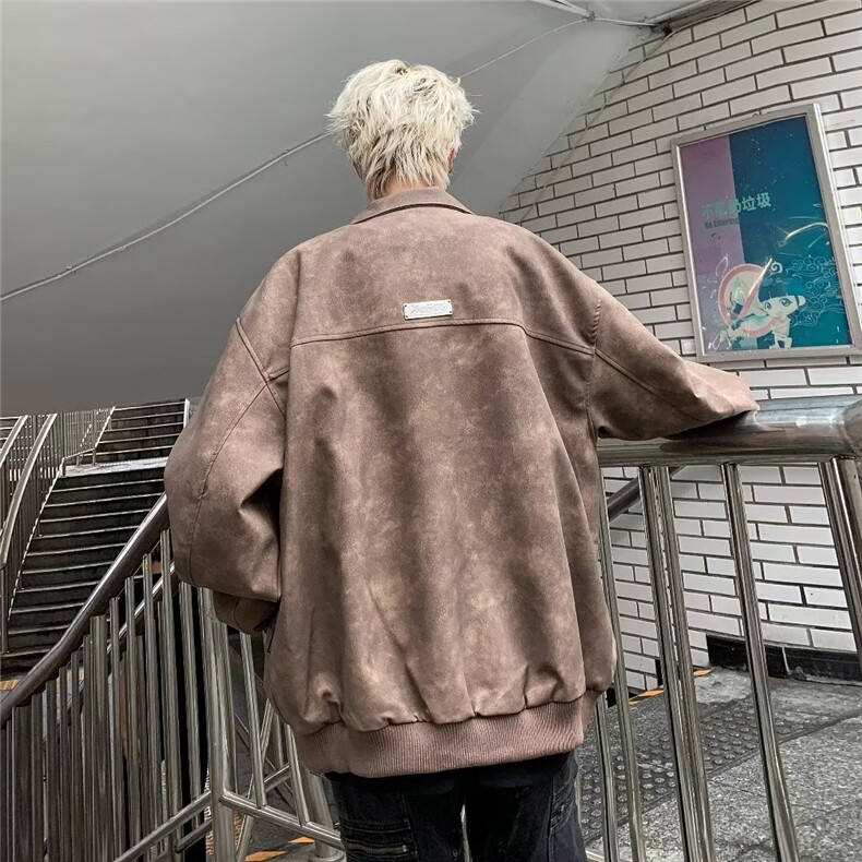 美式高街做旧皮衣夹克男韩版潮流宽松2025秋冬ins外套W6192X-78,男装夹克,星座412-1