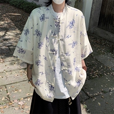 F267-P452024夏季新中式短袖上衣男潮牌百搭五分袖衬衫现货，男装衬衫，星座512-6