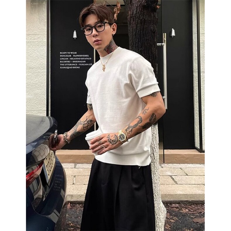 夏季冰丝凉感短袖T恤衫轻奢风针织衫男百搭透气宽松短TT841,男装T恤,星座1116A（原606A-3）