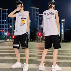 2021青少年新款男女情侣装薄款纯棉卡通宽松背心套装男TZ258，男装背心/马甲，电商A441