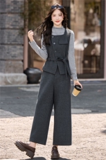 巨好看的秋装三件套女高级感新款轻熟复古气质显瘦马甲阔腿裤套装，女装套装/套裙，冬木谷雨