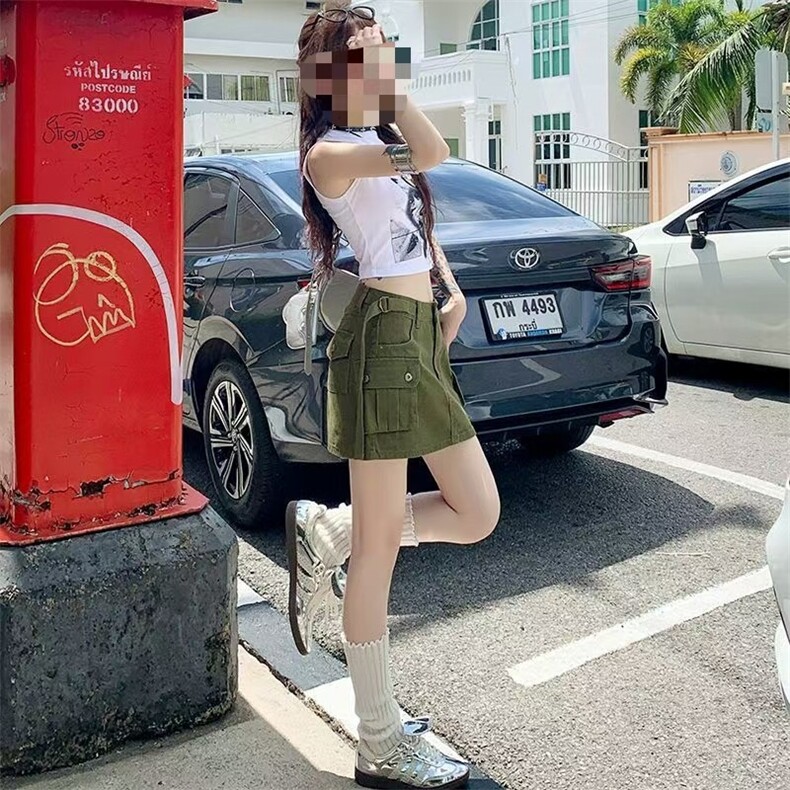 工装牛仔短裤女2025春夏新款小个子高腰显瘦卡其色A字百搭热裤子,女装休闲裤,星座1210-1