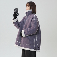 高级感紫色皮毛一体麂皮绒外套女冬季新款加厚棉服棉袄225-2-Y208，男装棉衣，星座225-2