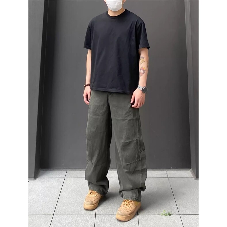 美式复古水洗vintage弯刀休闲工装裤男女宽松阔腿百搭休闲长裤潮,男装牛仔裤,星座506A