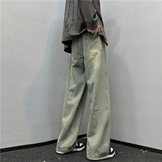 k1030-p45-控68M-5xl港风高阶黄泥黑暗宽松大码牛仔裤，男装牛仔裤，星座116