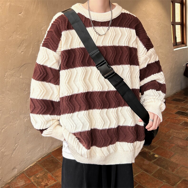 cityboy！条纹毛衣男士加厚麻花线衣男针织衫男XH03-P60图片