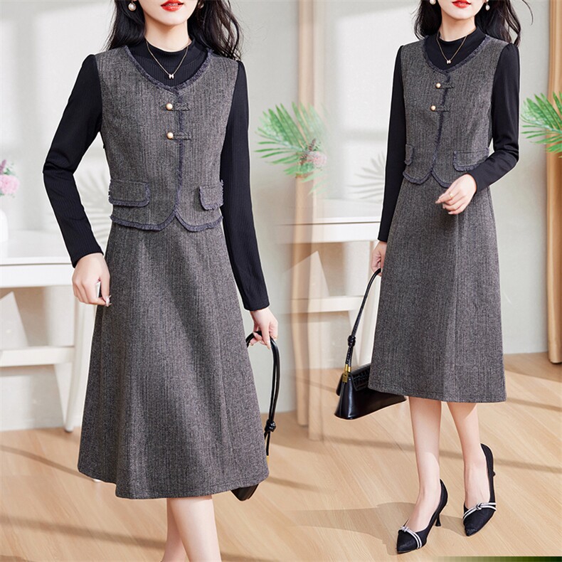 现货-新品】春装连衣裙2024年高端显瘦洋气美拉德中长款女士裙子,女装连衣裙,仁梯