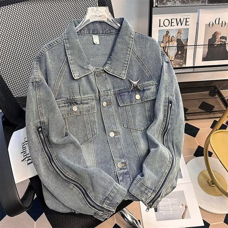 JK8609-P59美式复古水洗牛仔外套男春季设计感潮牌高街情侣宽松,男装工装外套,电商B323A