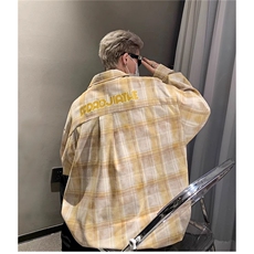 6049-P45春秋季复古潮流格子长袖衬衫男士上衣休闲刺绣衬衣外套，男装衬衫，电商B323A
