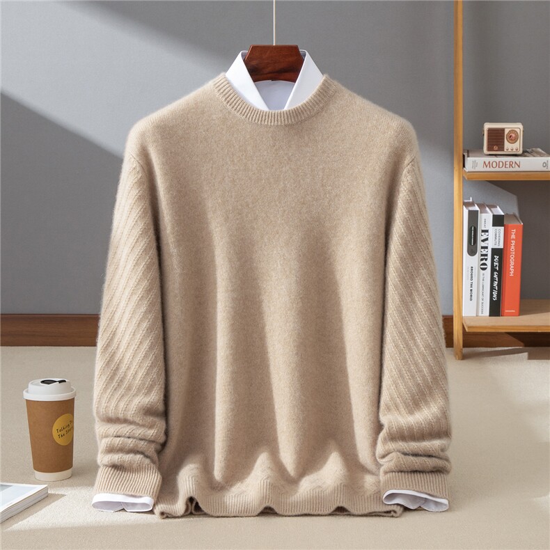 显白保暖~25秋冬加厚圆领山羊绒衫商务休闲毛衣男保暖针织羊毛衫，男装羊绒套衫，牧群羊绒