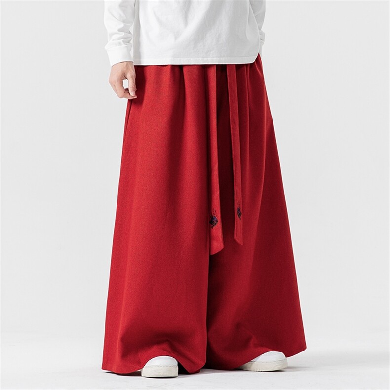 24秋冬风宽松休闲裙裤汉服垂感阔腿裤宋裤新中式潮K272/P75,男装民族服装,钱塘713