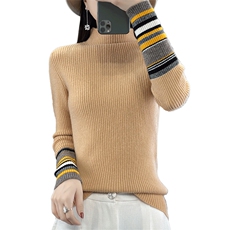 半高领羊毛衫女薄款2024秋冬新款洋气打底衫条纹长袖修身内搭，女装羊毛衫，蒙特羊绒