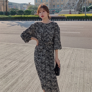 2021春秋季新款现货 碎花收腰爆款连衣裙163-0999-P85-控138图片