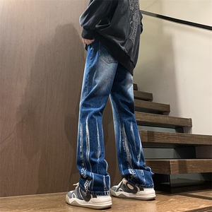 秋季美式ins高街hiphop微喇扎染牛仔裤货号K2313P55控78图片