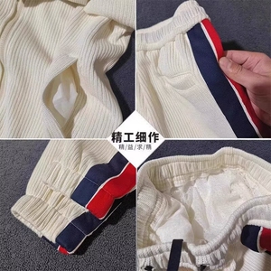 春秋新款男士轻奢简约潮流百搭时尚休闲套装重磅编织带拼接两件套图片