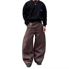 秋季小众暗黑潮牌金属链条装饰休闲裤男直筒宽松痞帅长裤潮高街，男装休闲裤，星座218-8