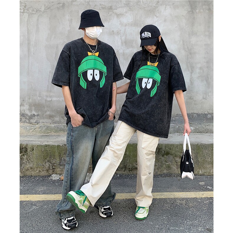 情侣装高街美式水洗印花圆领宽松短袖T恤男半袖潮D243P38男类,男装T恤,电商A335-1（原A458）