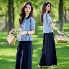 通勤风休闲风时尚两件套装阔腿套装2026春夏季宽松时尚气质洋气，女装套装/套裙，水衣源