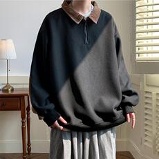 A018-WX920P55/现货秋装新款方领半拉链拼接套头卫衣男，男装卫衣，电商A018