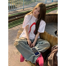 T0206-P25白色纯棉经典撞色T恤美式男女款情侣短袖宽松百搭上衣，男装T恤，星座617A-2