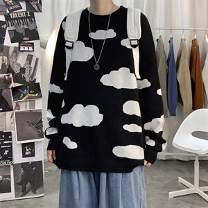 703-M236 秋冬季云朵奶牛情侣圆领宽松毛衣图片