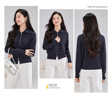 2025秋冬百搭时尚简约v领拉链开衫，女装针织衫/毛衣，雅之冉羊绒