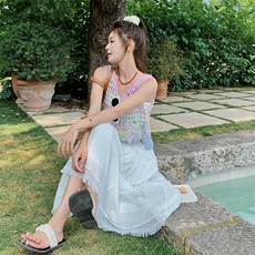 现货主推彩色钩花背心+吊带抹胸+半裙三件套9855-P135-K188，女装套装/套裙，2C129