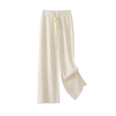 2025年秋季宽松长裤中腰百搭系绳侧缝时尚百搭长裤女羊毛女裤子，女装休闲裤，西欧羊绒