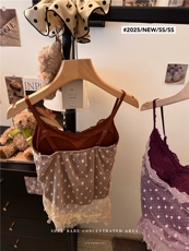 复古波点蕾丝假两件花边吊带背心女夏季外穿上衣，女装背心吊带，梦白服饰厂