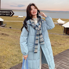 韩系chic蓝色羽绒服女冬2025超火好看高级小众漂亮中长款加厚外套，女装羽绒服，2D080