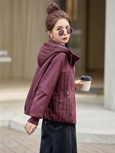 时尚休闲连帽夹棉外套女2025秋冬新款小个子宽松百搭轻薄保暖棉服图片