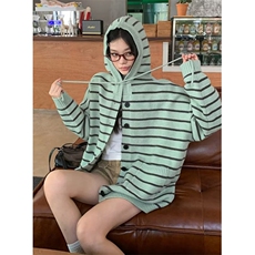 条纹连帽毛衣开衫女秋装新款韩版百搭针织衫外搭上衣MH33，男装针织衫/毛衣，星座1116A（原606A-3）