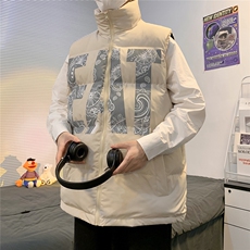 2026秋冬宽松立领印花羽绒棉马甲背心手塞棉MJ17500/P75卡其色2，男装背心/马甲，电商A094