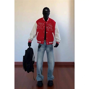 珍珠红色棒球服撞色夹克外套JK0116-P100图片