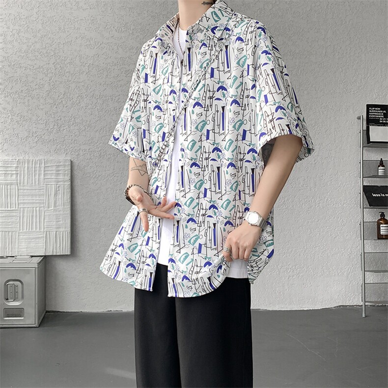 8XL-M花衬衫男短袖夏季薄款冰丝半袖宽松大码休闲外套DC28008P38,男装T恤,电商B312