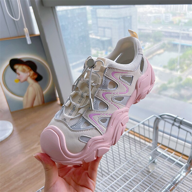 真皮休闲鞋女2024夏季新款透气厚底小白鞋女时尚百搭运动丑萌女鞋,女鞋休闲鞋,电商A223